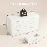 Homall 6 Drawer White Double Dresser, Wood Chest of Drawers with Metal Handles for Clothes Storage, Storage Cabinet for Living Room, Closet and Bedroom