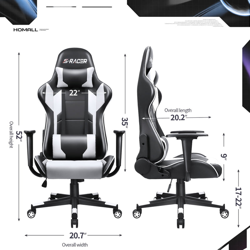 Homall Lumbar Support & Adjustable Swivel Gaming Chair, White