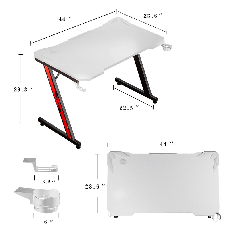 Homall 44" X 23.6" Gaming Desk Z Shape Office Computer Desk Carbon Fiber Desktop with Headphone Hook