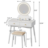 Homall Vanity Desk Makeup Set with LED Lighted Mirror, Modern Dressing Table with Soft Padded Stool & 4 Storage Drawers