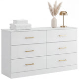 Homall 6 Drawer White Double Dresser, Wood Chest of Drawers with Metal Handles for Clothes Storage, Storage Cabinet for Living Room, Closet and Bedroom