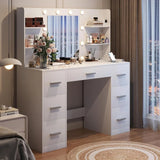 Homall Vanity Desk Set with Mirror, Drawers, and USB Power Outlet Makeup Vanity with Adjustable Lights in 3 Modes