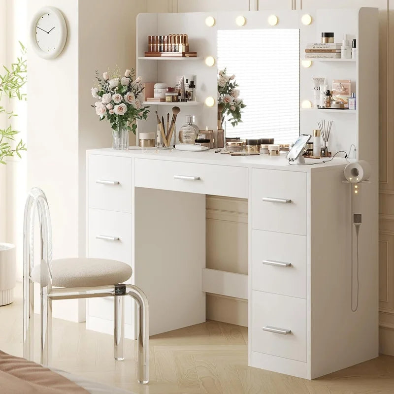 Homall Vanity Desk Set with Mirror, Drawers, and USB Power Outlet Makeup Vanity with Adjustable Lights in 3 Modes