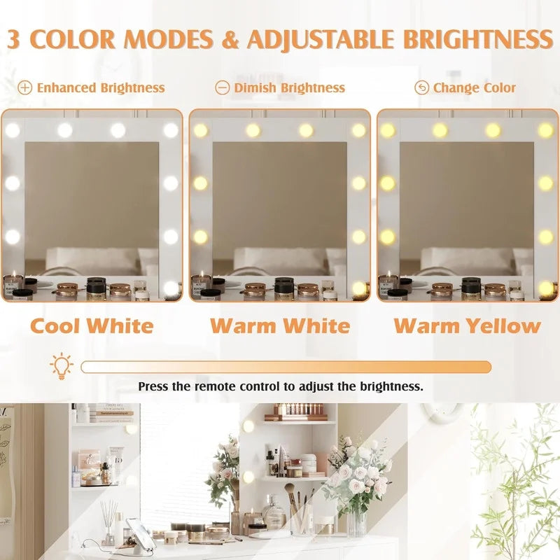 Homall Vanity Desk Set with Mirror, Drawers, and USB Power Outlet Makeup Vanity with Adjustable Lights in 3 Modes