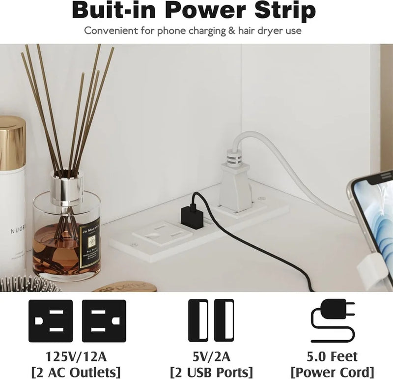Homall Vanity Desk Set with Mirror, Drawers, and USB Power Outlet Makeup Vanity with Adjustable Lights in 3 Modes