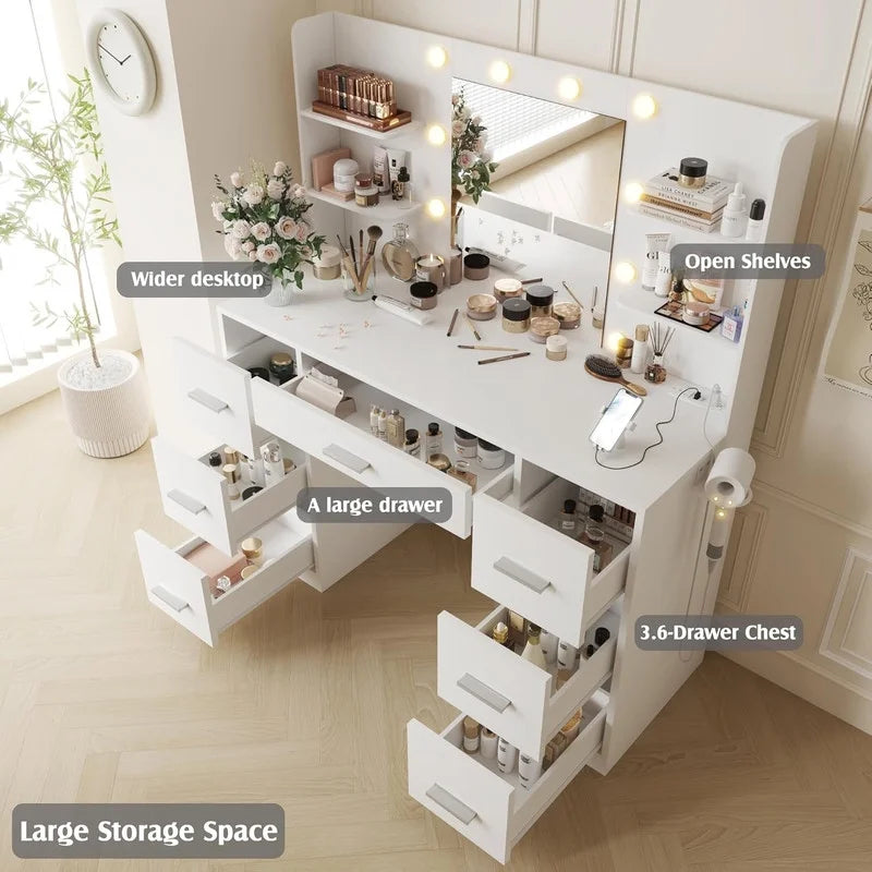 Homall Vanity Desk Set with Mirror, Drawers, and USB Power Outlet Makeup Vanity with Adjustable Lights in 3 Modes