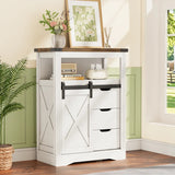 Homall Farmhouse Storage Cabinet with 3 Drawers, Sliding Barn Door and Adjustable Shelves, Sideboard Buffet Cabinet for Kitchen, Living Room, Dining Room