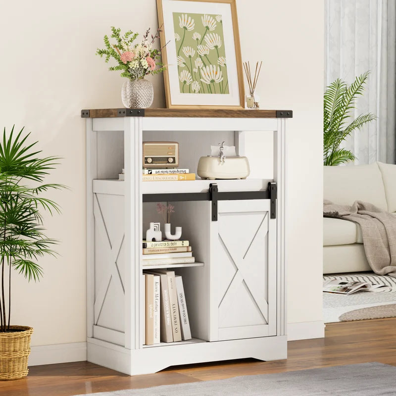 Homall Farmhouse Storage Cabinet with 3 Drawers, Sliding Barn Door and Adjustable Shelves, Sideboard Buffet Cabinet for Kitchen, Living Room, Dining Room