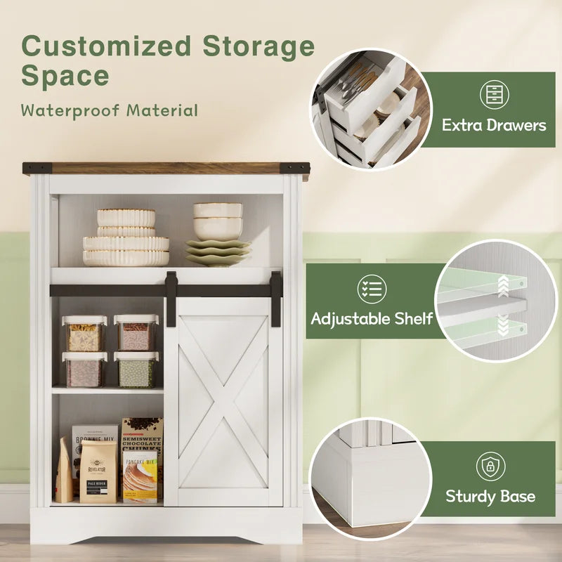 Homall Farmhouse Storage Cabinet with 3 Drawers, Sliding Barn Door and Adjustable Shelves, Sideboard Buffet Cabinet for Kitchen, Living Room, Dining Room