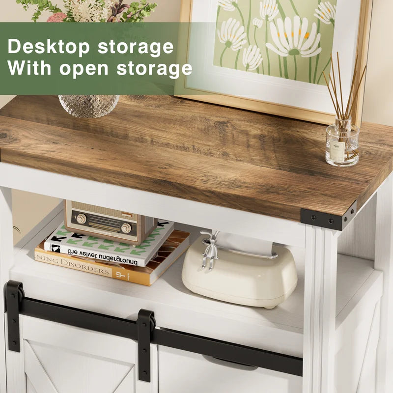 Homall Farmhouse Storage Cabinet with 3 Drawers, Sliding Barn Door and Adjustable Shelves, Sideboard Buffet Cabinet for Kitchen, Living Room, Dining Room