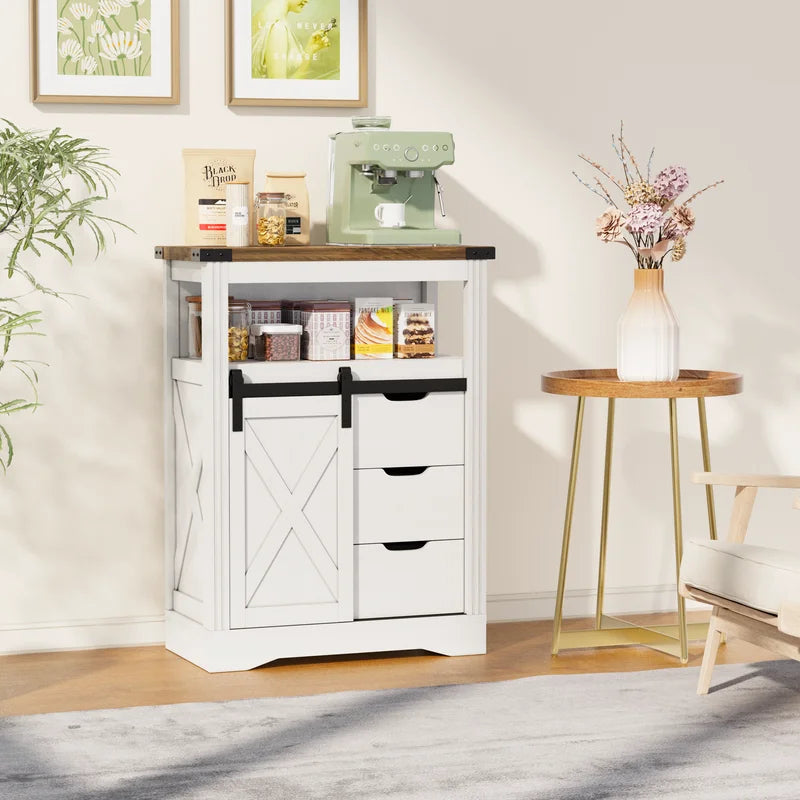 Homall Farmhouse Storage Cabinet with 3 Drawers, Sliding Barn Door and Adjustable Shelves, Sideboard Buffet Cabinet for Kitchen, Living Room, Dining Room