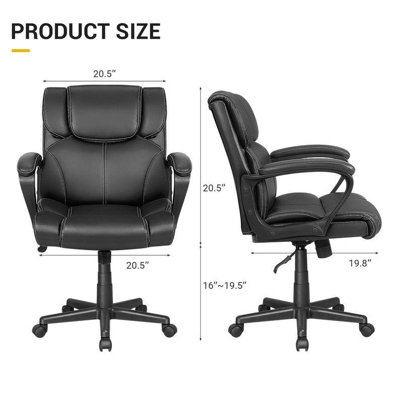 Homall Mid Back Executive Office Chair Swivel Computer Task Chair with Armrests, Ergonomic Leather-Padded Desk Chair with Lumbar Support