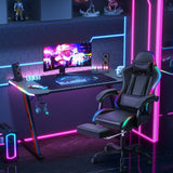Homall RGB Gaming Desk and Chair Set, Carbon Fiber Desktop Z-Shape Table Massage Ergonomics Racing Chair E-Sports LED Lights Chair RGB Gaming Set