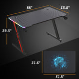 Homall Z-Shaped Gaming Desk with RGB Lights, Carbon Fiber Desk Office Desk with Large Mouse Pad, Cup-Holder & Headphone Hook, Black