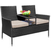 LACOO Outdoor Patio Loveseat Modern Wicker Patio Conversation Furniture Set with Cushions and Built-in Coffee Table Porch Furniture for Garden Lawn Backyard