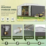 Homall 10x10ft Outdoor Metal Storage Shed with Lock, Durable Steel Backyard Shed, Gray