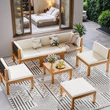 Homall  Acacia Patio Conversation Set Wood Sectional Set Outdoor Furniture Set with Cushions, White