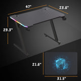 Homall 47 Inches Z-Shaped Gaming Desk with RGB Lights, Carbon Fiber Desk Office Desk with Large Mouse Pad, Cup-Holder & Headphone Hook, Black