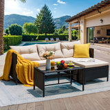 Homall Outdoor Rattan Sofa,L-Shaped Lounge Chair with Table,Black Rattan and Beige Cushion