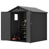 6x6ft Outdoor Plastic Storage Shed with Window,Weather-Resistant, Easy Assembly, Wood-Effect Garden Tool House,Dark Gray