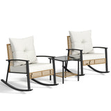 Lacoo 3 Pieces Patio Conversation Set Outdoor Rocking Bistro Set Wicker Furniture PE Rattan Chairs with Table for Lawn Courtyard Garden Balcony