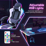 Homall RGB Gaming Desk and Chair Set, Carbon Fiber Desktop Z-Shape Table Massage Ergonomics Racing Chair E-Sports LED Lights Chair RGB Gaming Set