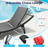 Homall 3 Pieces Patio Chaise Lounge Chair Sets Outdoor Beach Pool PE Rattan Reclining Chair with Folding Table and Cushion