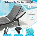 Homall 3 Pieces Patio Chaise Lounge Chair Sets Outdoor Beach Pool PE Rattan Reclining Chair with Folding Table and Cushion