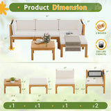 Homall  Acacia Patio Conversation Set Wood Sectional Set Outdoor Furniture Set with Cushions, White