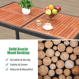Homall 7 Pieces Outdoor Patio Dining Set with PE Rattan Wicker Dining Table and Chairs Acacia Wood Tabletop, Curved Wood Armrest Chairs with Cushions