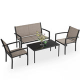 LACOO 4 Pieces Outdoor Furniture Set Patio Textilene Steel Conversation Set with Loveseat Tea Table for Lawn and Balcony