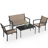 LACOO 4 Pieces Outdoor Furniture Set Patio Textilene Steel Conversation Set with Loveseat Tea Table for Lawn and Balcony