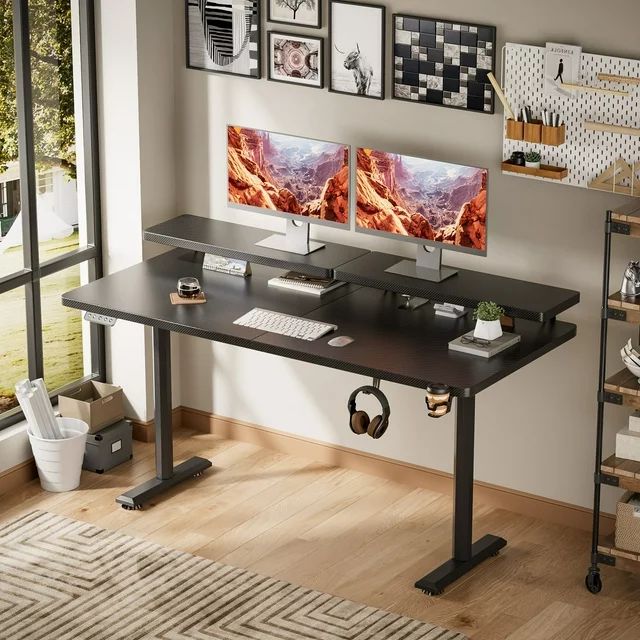 Homall 55" Wide Home Office Electric Height Adjustable Standing Desk Lifting Range 28~46" Computer Desk with Monitor Stand,Black