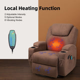 Homall Swivel Rocker Recliner with Massage and Heat, Brown Fabric