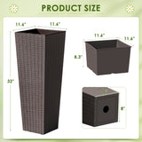 Homall 2-Pack Plastic Planter with Inside Pots, 24" Tall Planter for Indoor Outdoor Use, Rattan pattern Decorative Plastic Pot for Front Porch Containers Patio Deck