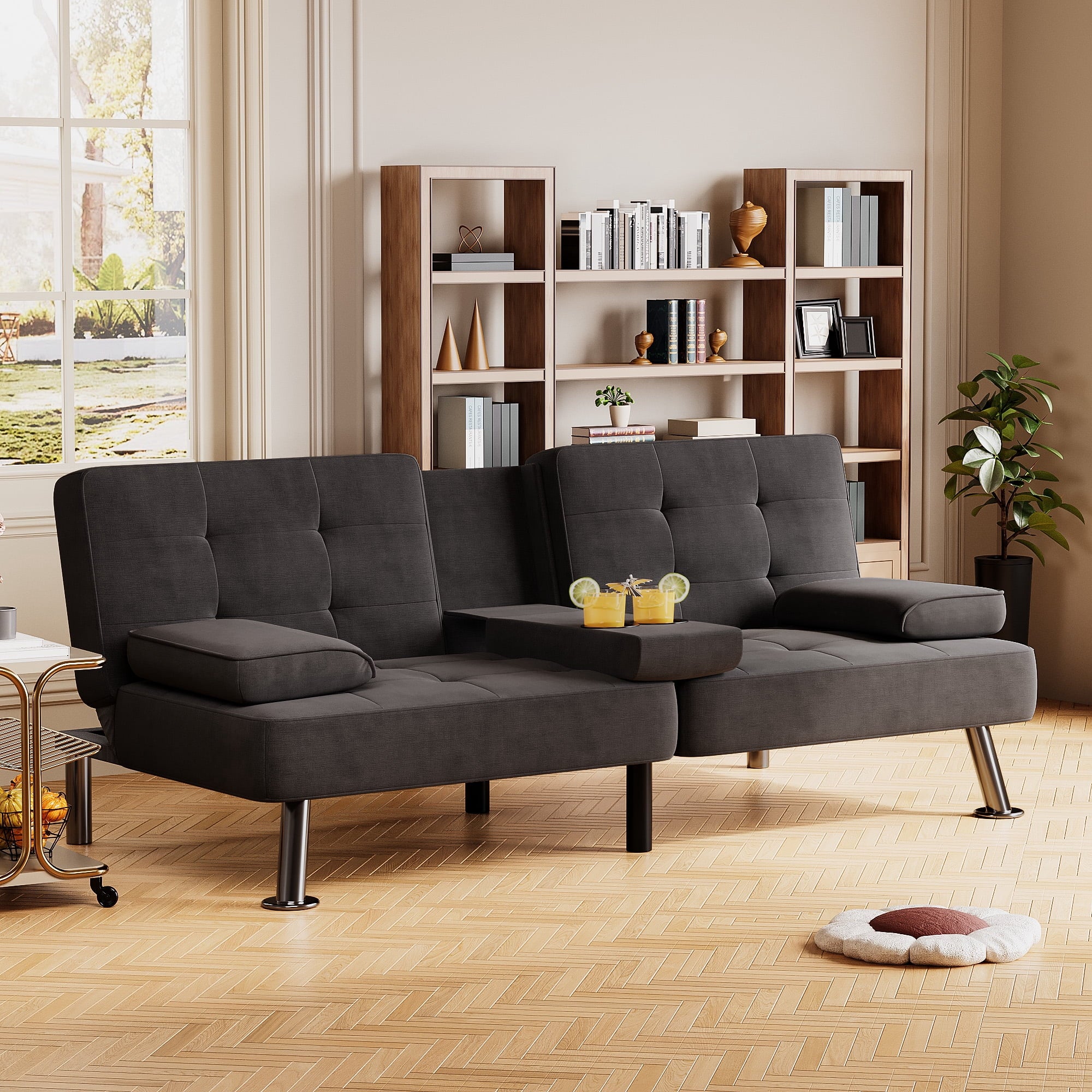 Compact Futon Homall Linen Upholstered Convertible Futon Sofa Bed Fabric Modern Futo ...