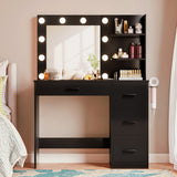 Homall Vanity Desk with Mirror and LED Lights, Makeup Vanity with 7 Drawers & 4 Shelves, Vanity Table with Power Outlet for Bedroom Dressing Room