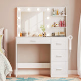 Homall Vanity Desk with Mirror and LED Lights, Makeup Vanity with 7 Drawers & 4 Shelves, Vanity Table with Power Outlet for Bedroom Dressing Room