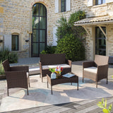 Homall 4 - Piece Outdoor Patio Conversation Furniture Sets with Cushioned Tempered Glass, Conversation Sets
