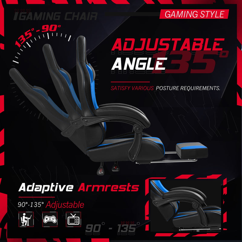 Homall RGB Gaming Chair with Massage and LED Lights Ergonomic Computer Chair with Footrest E-sports Chair with Adjustable Lumbar Support Reclining Video Game Chair
