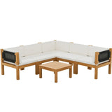 Homall  Acacia Patio Conversation Set Wood Sectional Set Outdoor Furniture Set with Cushions, White
