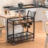 Homall Bar Cart Home Industrial Mobile Bar Cart with Wine Rack, Glass Holder and Wood Storage Shelves for Living Room, Kitchen, Party