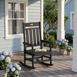 Homall Oversized HDPE Outdoor Rocking Chair, All-Weather Patio Rocker with Wide Armrests, Heavy-Duty 300LBS Outdoor Rocker Chair for Porch, Lawn & Backyard, Black