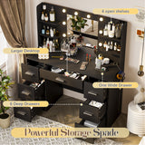 Homall Vanity Desk with Mirror, 3 Modes LED Lights and USB Power Outlet, Makeup Vanity Table with 6 Storage Shelves and 7 Drawers for Dressing Room Bedroom