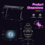 Homall RGB Gaming Desk and Chair Set, Carbon Fiber Desktop Z-Shape Table Massage Ergonomics Racing Chair E-Sports LED Lights Chair RGB Gaming Set