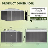 Homall 10x10ft Outdoor Metal Storage Shed with Lock, Durable Steel Backyard Shed, Gray