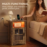 Homall Nightstand Set of 2 with Charging Station & Adjustable LED Lights, End Table Bedside Table with Glass Door & Open Shelf for Bedroom Living Room