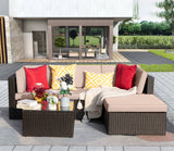 Homall Patio Rattan Sectional Set Outdoor Conversation Set with Chushions and Table