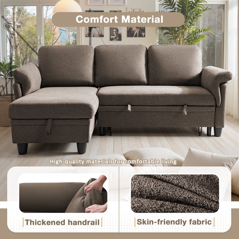 Homall L-Shaped Sofa Bed with Reversible Storage Chaise Convertible Mo ...