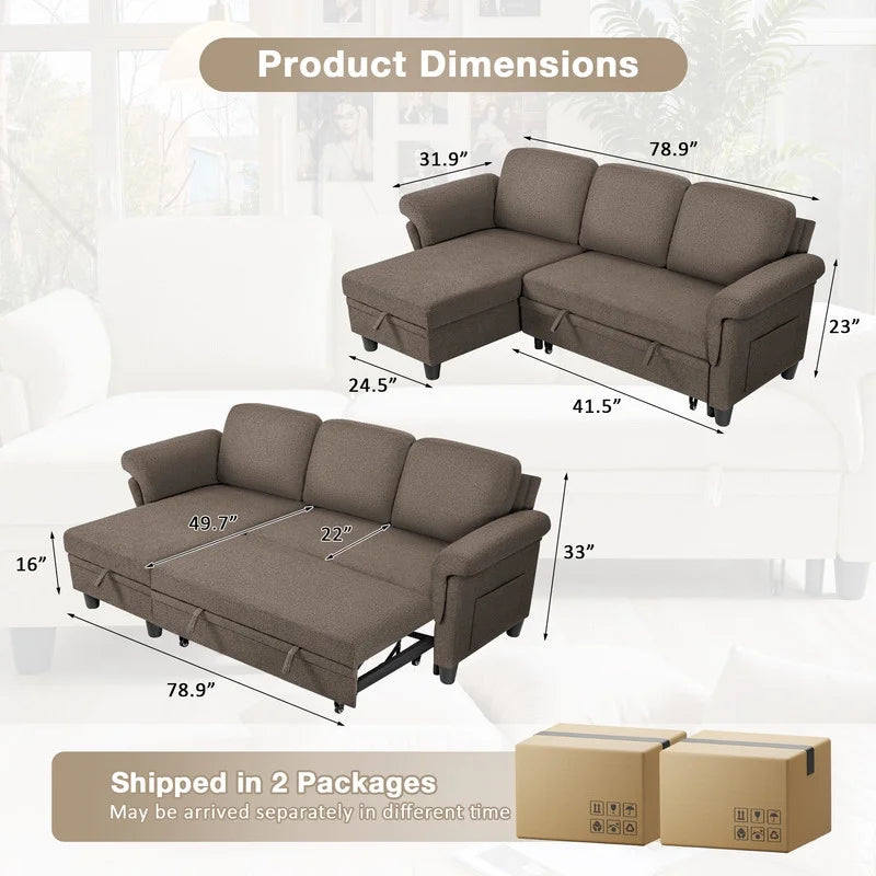Homall L-Shaped Sofa Bed with Reversible Storage Chaise Convertible Mo ...